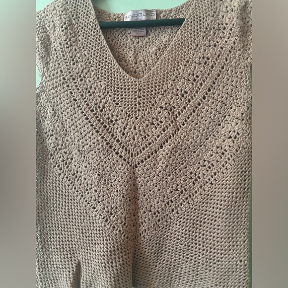 Bandolino sheer crochet boho top medium beach coquette poplin peach fitted - Picture 2 of 5